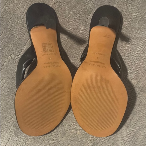 Ushatava Made in Spain Black Women's Heeled Thong Sandals Leather Lining Size 39 - Picture 2 of 7